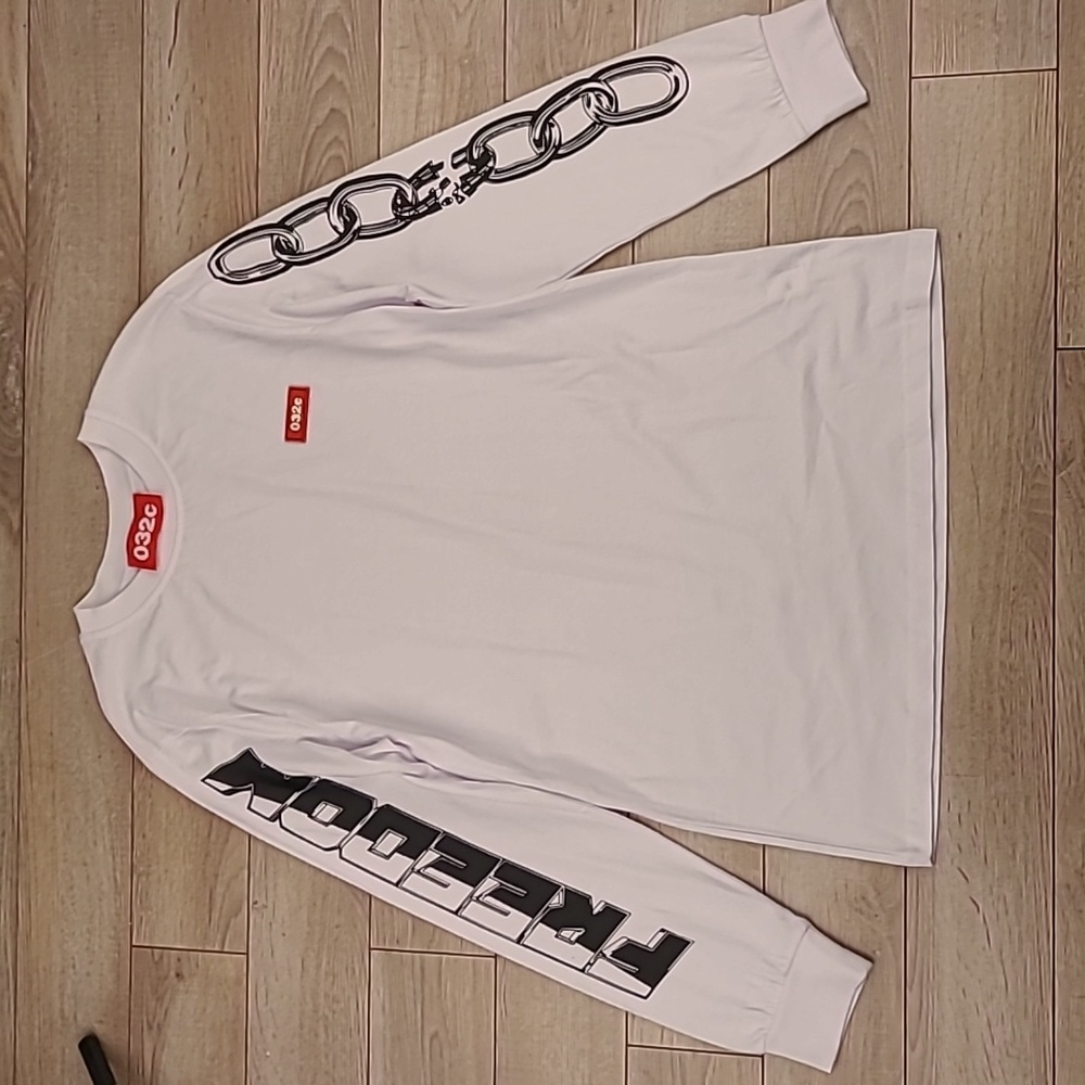 032c White Freedom‎ Chain Link Cotton Sz Small Mens Long Sleeve T-Shirt